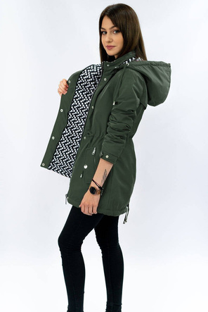 DWUSTRONNA KURTKA PARKA DAMSKA KHAKI/KROPKI (W662)