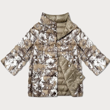 Dwustronna kurtka damska z rękawem 3/4 Minority beż/kwiaty (M23-7009-62)