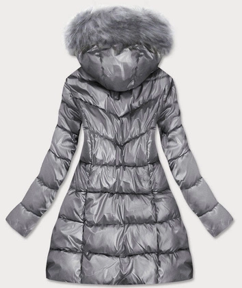 TRAPEZOWA ZIMOWA KURTKA DAMSKA SZARA (B9559-70)