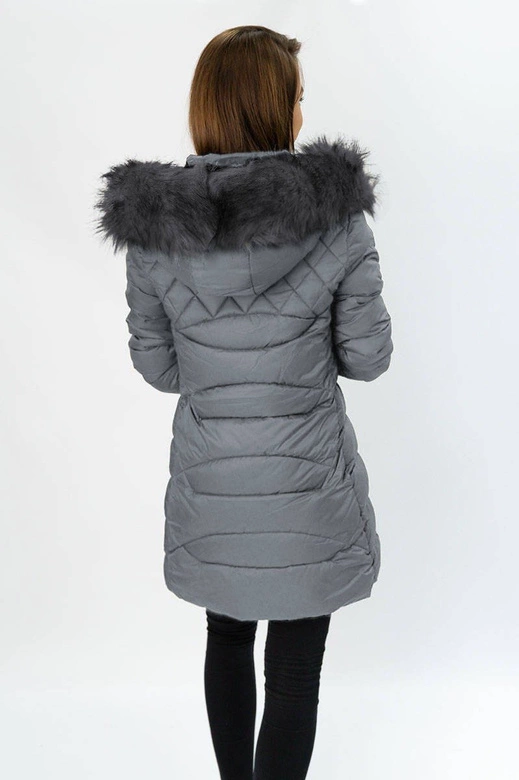 PIKOWANA DAMSKA KURTKA Z KAPTUREM SZARA (808)