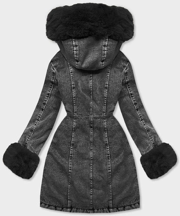 Damska kurtka jeansowa na futrzanej podszewce czarna (B8068-101)