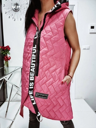 DŁUGA ASYMETRYCZNA KAMIZELKA DAMSKA RÓŻOWA (677ART)