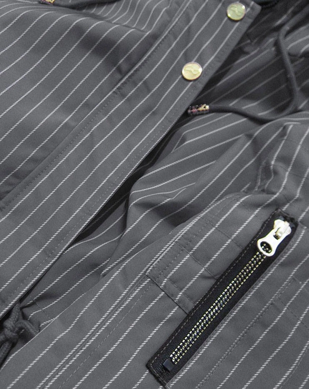 DWUSTRONNA KURTKA Z KAPTUREM W PASKI SZARO-ŻÓŁTA (W659)