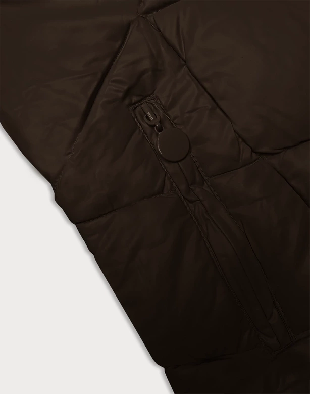 Zimowa kurtka damska z kapturem ciemny brąz (H-898-23)