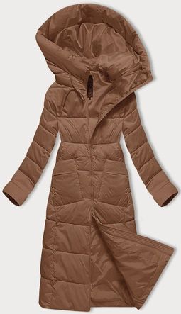 Pikowana długa kurtka zimowa damska Libland camel (7767)