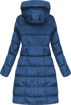 PIKOWANA KURTKA DAMSKA ZIMOWA Z KAPTUREM CIEMNONIEBIESKA (W701)