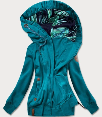 Bluza damska z ozdobnym kapturem turkusowa (AMG725-2)