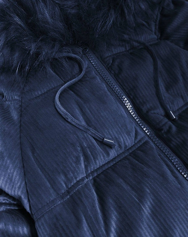 Sztruksowa damska kurtka z kapturem granatowa (7696)