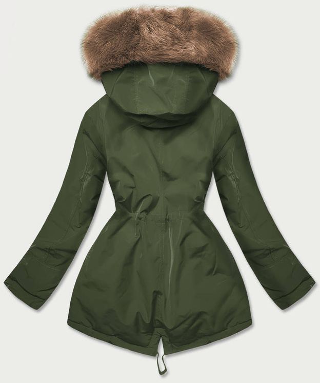 ZIMOWA KURTKA DAMSKA Z FUTRZANĄ PODSZEWKĄ KHAKI-BEŻ (W558BIG)