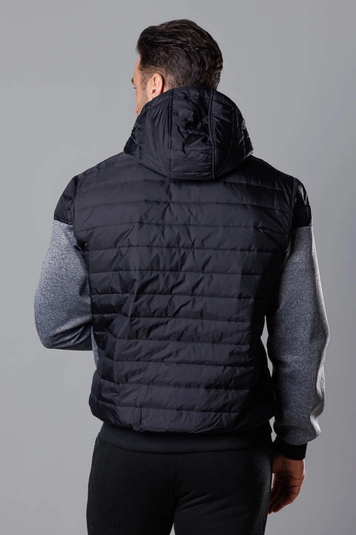 Sportowa kurtka męska z łączonych materiałów czarny-pomarańcz (8M901-392)