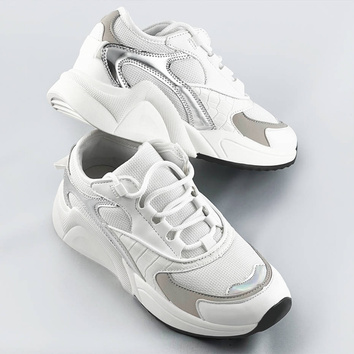 Sznurowane sneakersy z kolorowymi wstawkami białe (6346)