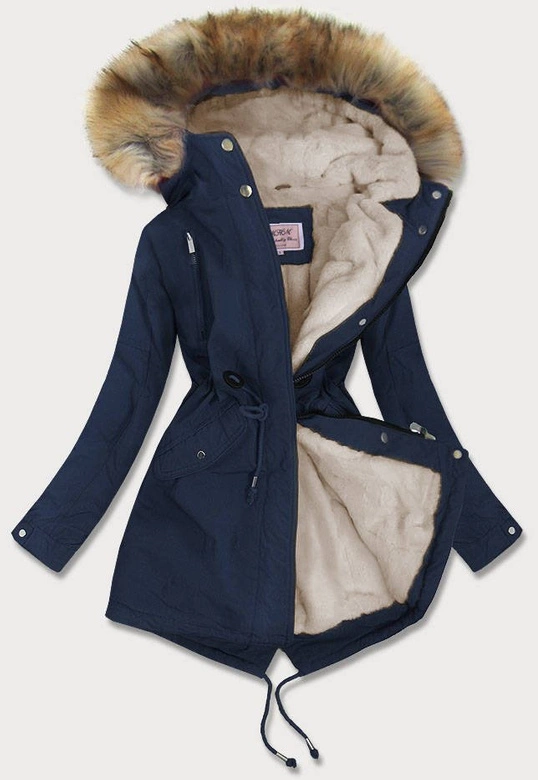 DAMSKA PARKA ZIMOWA NA MISIU GRANAT/BEŻ (W378)