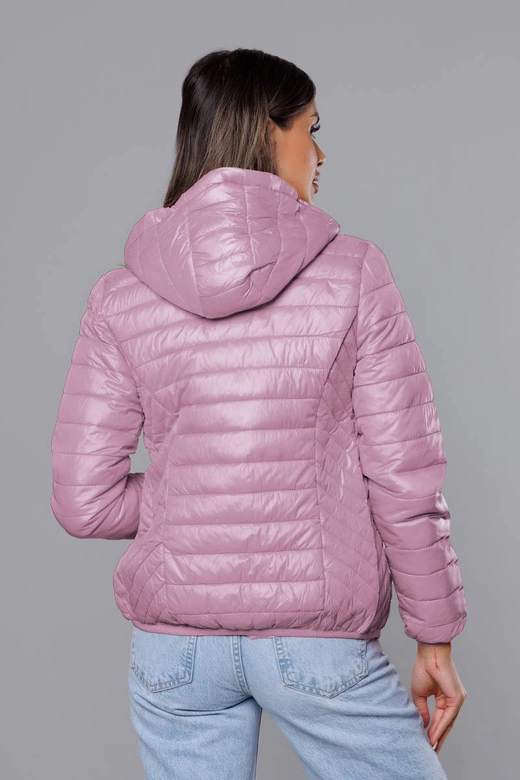 Pikowana kurtka damska z kapturem różowy (B0124-51)