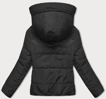 Dwustronna krótka kurtka z kapturem czarno-zielona (B8181-1082)