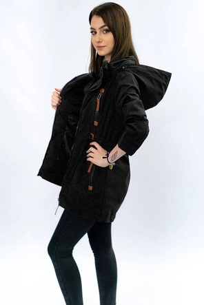 KURTKA TYPU PARKA CZARNA (2028-1)