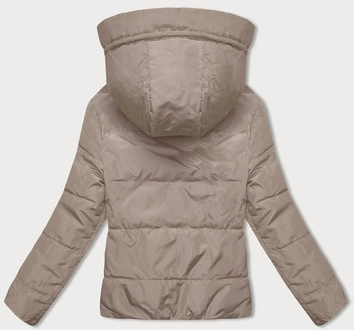 Dwustronna krótka kurtka z kapturem cappuccino-khaki (B8181-12011)