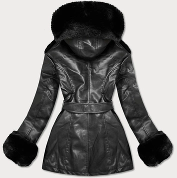 RAMONESKA Z FUTRZANYM KAPTUREM CZARNA (5543BIG)