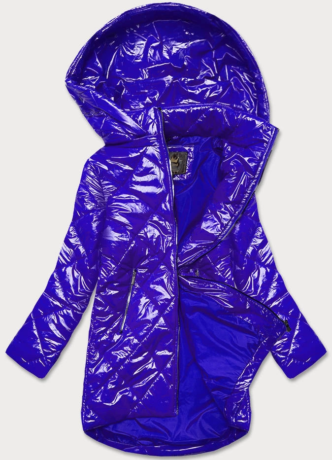 Błyszcząca pikowana kurtka damska chabrowa (LD7259BIG)