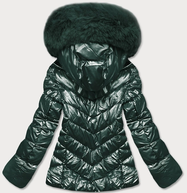 Krótka kurtka damska z futerkiem zielona (TY036-38)