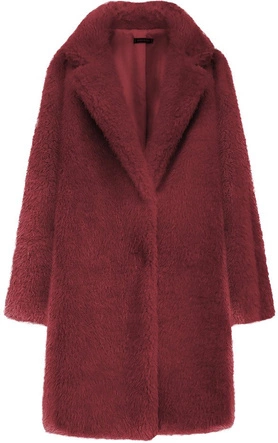 FUTRZANY ZIMOWY DAMSKI PŁASZCZ Z KIESZENIAMI BORDOWY (461ART)