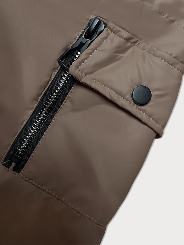 Krótka kurtka damska z kapturem S'West ciemny beż (B8246-12)