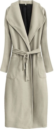 DŁUGI PŁASZCZ WIĄZANY PASKIEM BEŻOWY (7981)