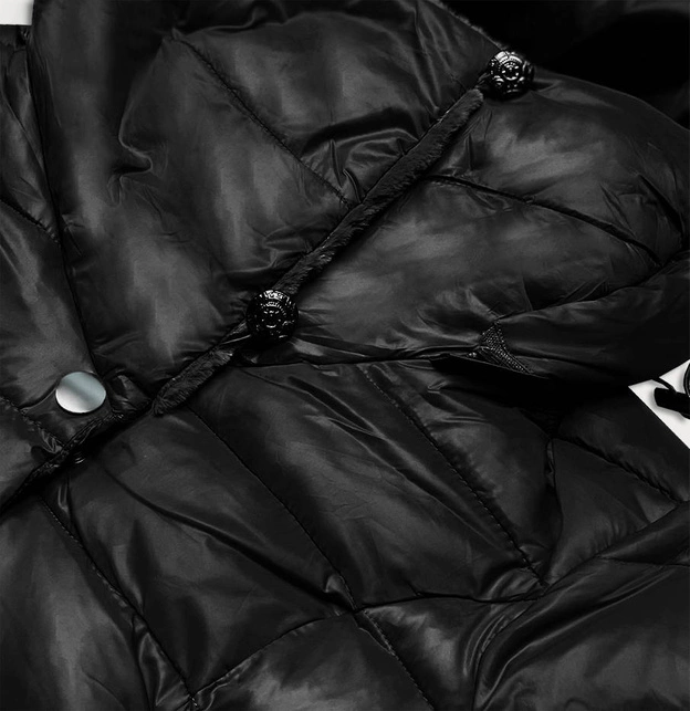 KURTKA ZIMOWA DAMSKA Z WYSOKĄ FUTRZNĄ STÓJKĄ CZARNA (J9-018)