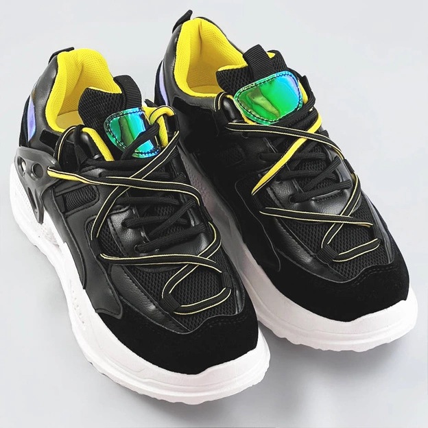 Sneakersy damskie z podwójnymi sznurówkami czarne (7001)