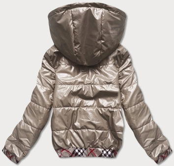 Krótka kurtka damska z ozdobnym wykończeniem beżowa (B8030-12)