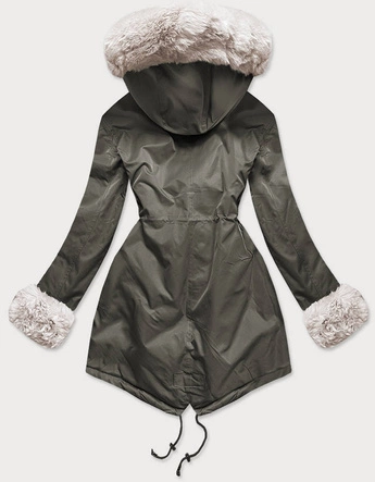 PARKA DAMSKA ZIMOWA NA MISIU KHAKI-ECRU (B530-11046)
