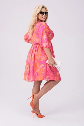 Letnia sukienka w kwiaty róż-pomarańcz (8276)