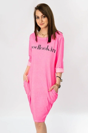 BAWEŁNIANA SUKIENKA OVERSIZE NEONOWA RÓŻOWA (287ART)