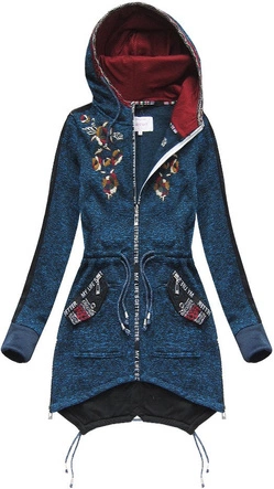 BLUZA Z HAFTAMI I KORONKĄ GRANATOWA (MA6671)