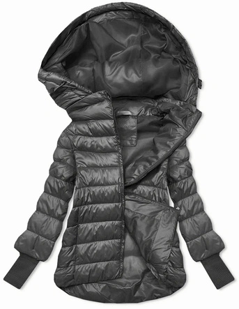 Krótka kurtka damska z dzianinowymi ściągaczami grafitowa (P22/P3-6636/P3-6023-27)