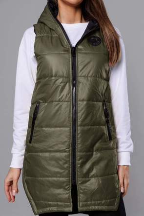 Kamizelka z geometrycznym dołem khaki (B0122-11)