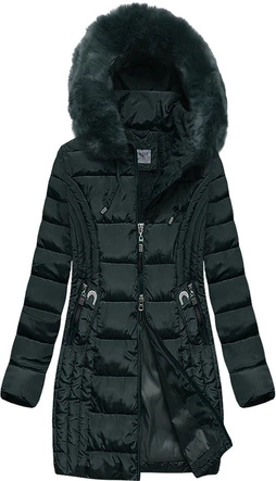 DŁUŻSZA DAMSKA KURTKA Z KAPTUREM BUTELKOWA ZIELEŃ (B2620-30)