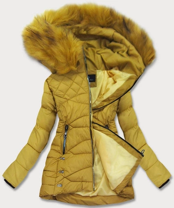 KURTKA ZIMOWA DAMSKA Z KAPTUREM MUSZTARDOWA (808-2)