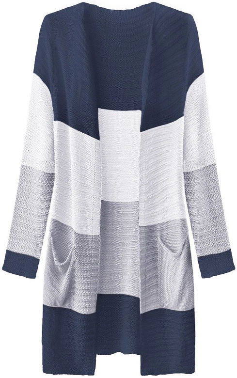 AŻUROWY KARDIGAN Z KIESZENIAMI GRANATOWO-BIAŁY (221ART)