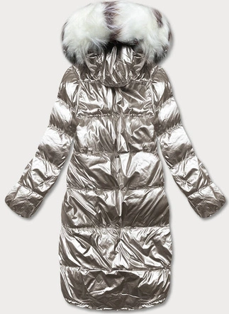 Dwustronna metaliczna kurtka zimowa brązowo-beżowa (p21-7901-296+62)