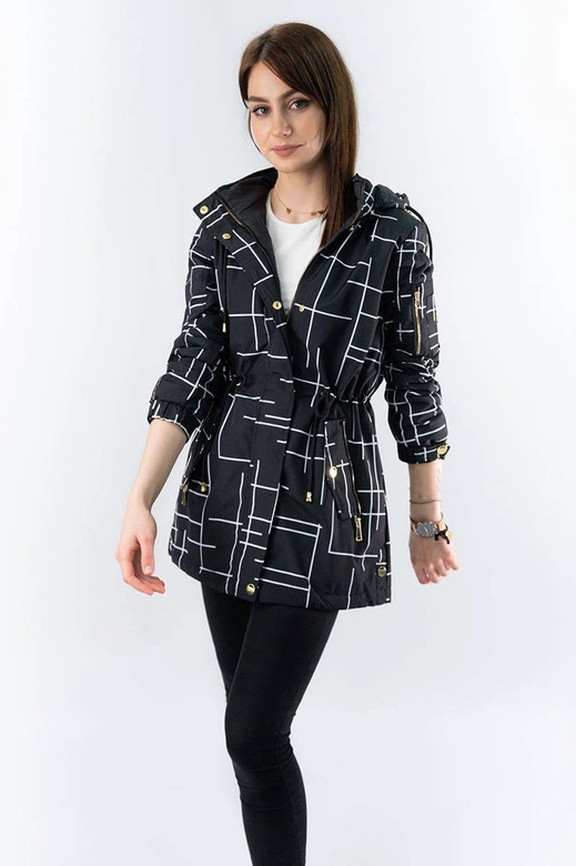 DWUSTRONNA KURTKA PARKA DAMSKA CZARNO-BIAŁA (W657)