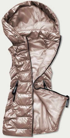 BŁYSZCZĄCA KAMIZELKA DAMSKA Z KAPTUREM CAPPUCCINO (B8019-12)