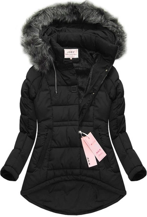 ASYMETRYCZNA KURTKA Z KAPTUREM CZARNA (W510)