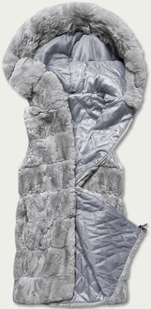 Kamizelka futrzana z kapturem szara (B8059-9)