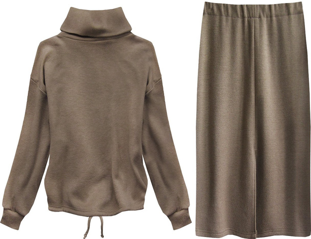 KOMPLET WEŁNIANY BLUZA+SPÓDNICA KAKAOWY (556ART)
