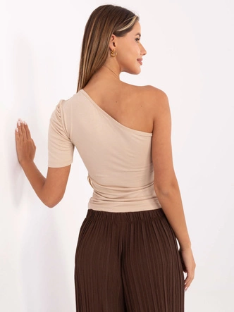 Damski t-shirt na jedno ramię beżowy (190101)