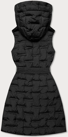 Długi damski bezrękawnik z paskiem czarny (jin217)