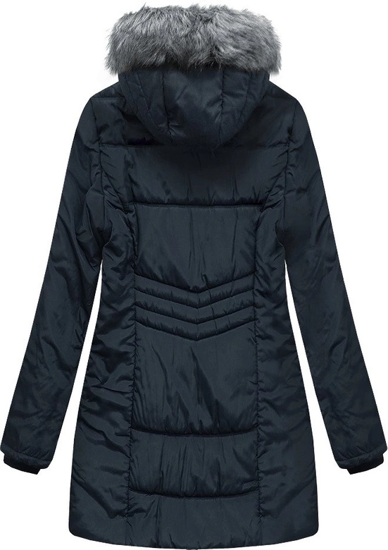 DŁUŻSZA PIKOWANA KURTKA DAMSKA Z KAPTUREM GRANATOWA (B2625-30)