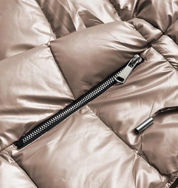 Metaliczna kurtka dwustronna damska kakaowa (b8070-12)