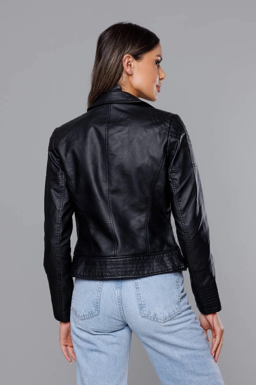 Damska kurtka z ekoskóry czarna (11Z8030)