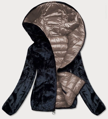 KRÓTKA DWUSTRONNA KURTKA DAMSKA ZIMOWA BRĄZOWO-CZARNA (B9580-10101)